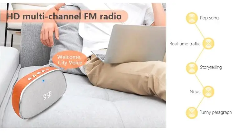 New arrival hot sale wood portable customized logo printed wireless bluetooths alarm clock speaker - ANKUX.COM
