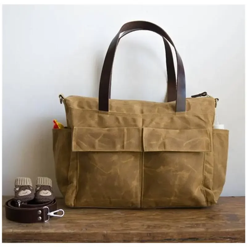 Wholesale Large Capacity Waterproof Waxed Canvas Shopping Tote Bag