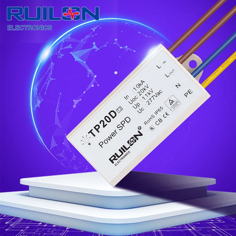 Ruilon Tp20d Led Power Surge Protection Device 20kv Outdoor Lights Spd