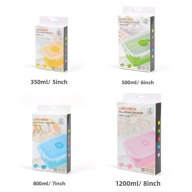 批发可折叠硅胶饭盒便携式保鲜微波炉安全塑料冰箱方形食品容器