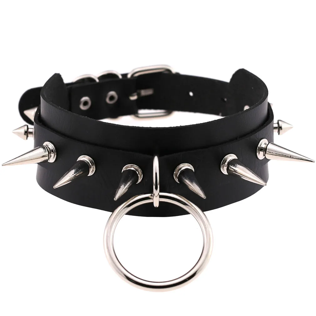 Ring Pendants Rivet Leather Necklace 