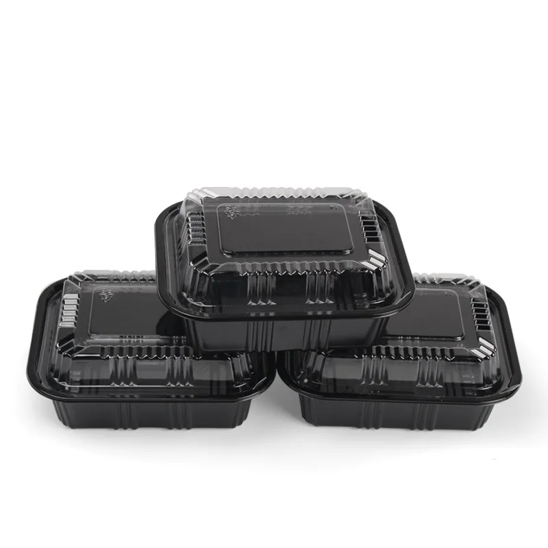 Eco friendly black plastic rectangle food container / disposable sushi box plastic storage box