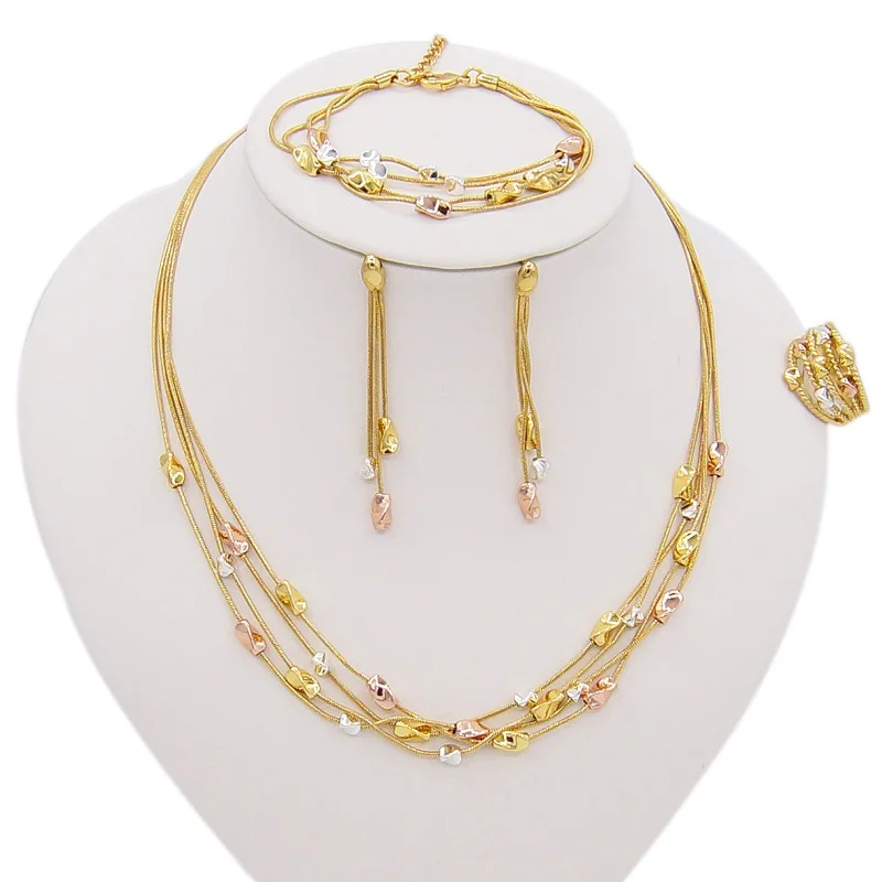Dubai Nigerian African Women's Gold Jewelry for Wedding Engagement Bridal Party Guests Necklace Earrings Bracelet Ring Set Jewellery Jewellery Sets 