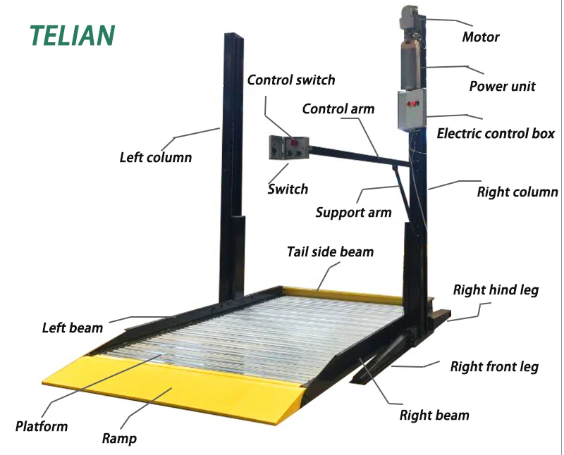 Telian Used Home Garage Double Car Stackers Of Hydraulic Two Post Car