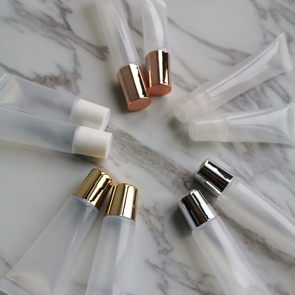 Empty Lip Gloss Squeeze Tube Rose Gold Silver Clear White Gold Top