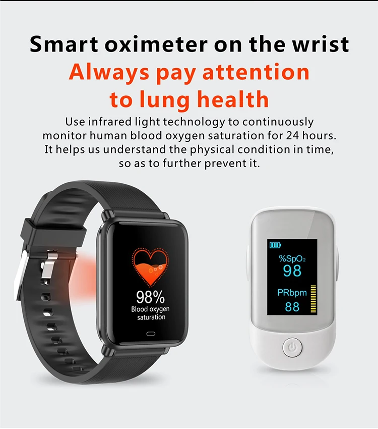1.3 inch Q9T smart watch waterproof smart bracelet body temperature wristband with Daily reminder