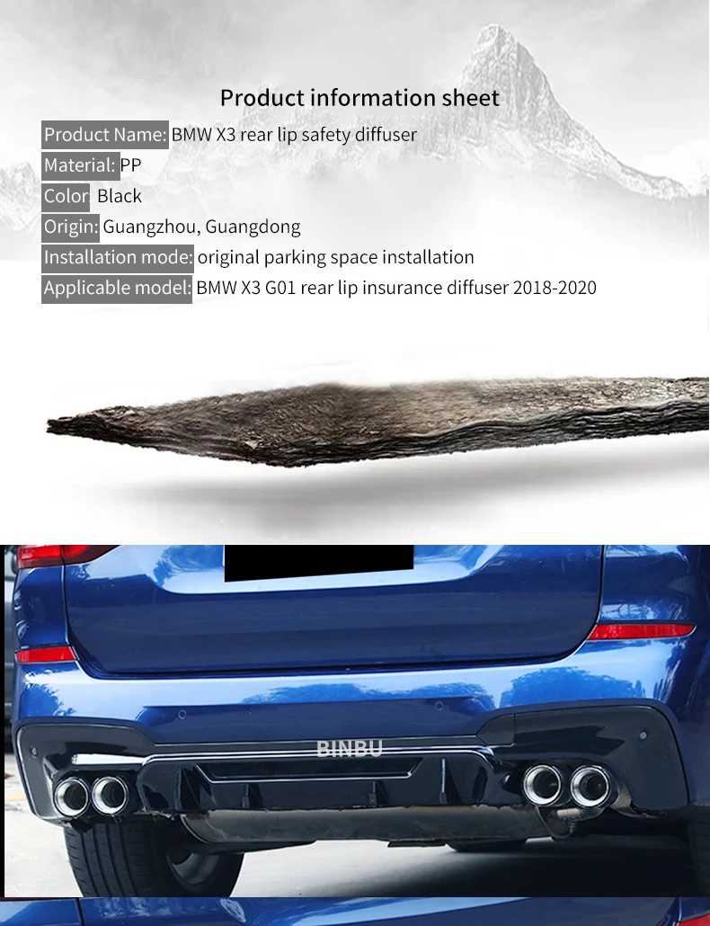 FOR BMW NEW X3 G01 Sports rear lip insurance diffuser Kit-rear bumper PP material 2018-2020