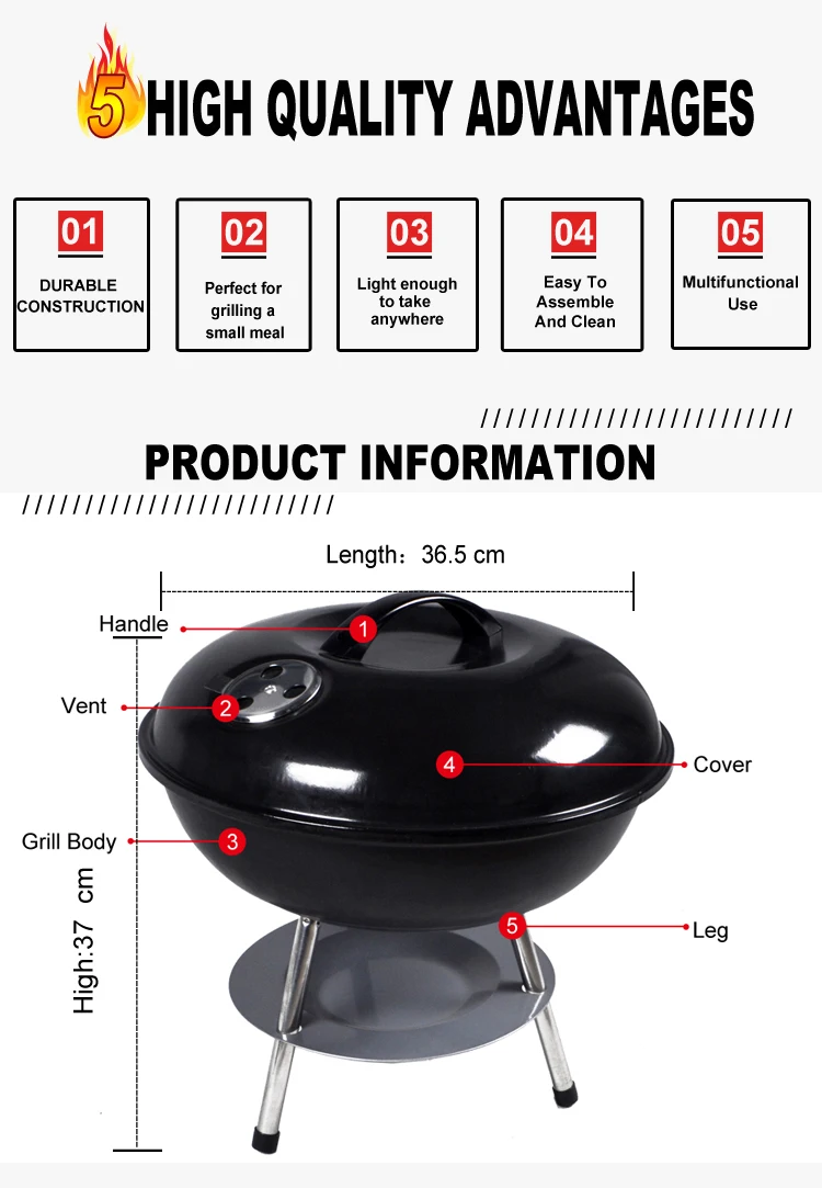 Chinese factory direct sale multi color mini round charcoal barbecue bbq grill