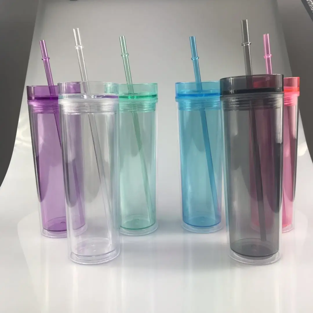 Acrylic Skinny Tumbler With Straw 16oz Double Wall Acrylic Tumbler Cups