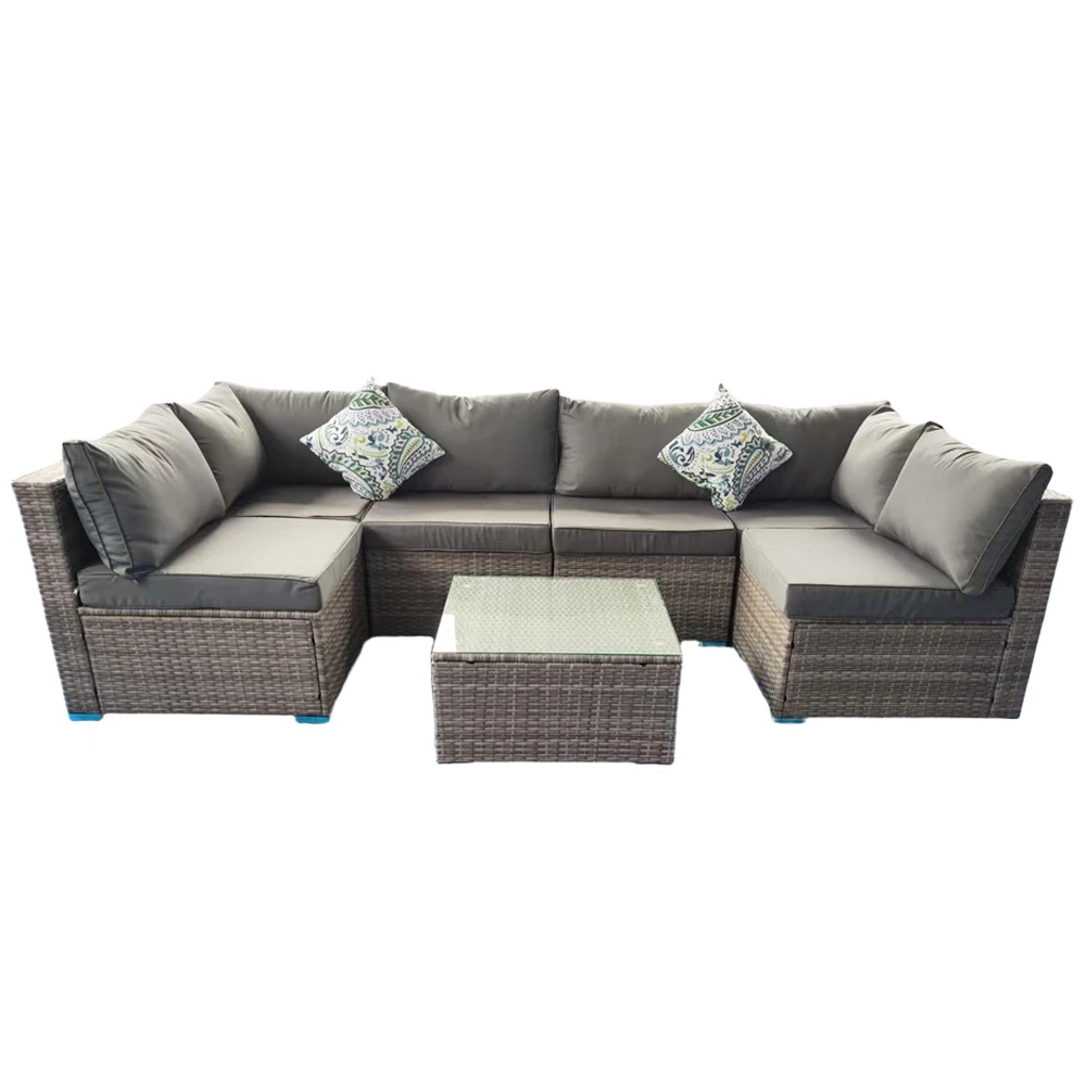 7pcs Rattan Chair Wicker Cane Outdoor Patio Sectional Sofa Rattan Furniture Garden Sofas Garden Seating Set details