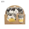 Cute dinnerware 5 pcs bamboo plate children tableware kids dinner set bamboo fiber kids dinnerware with spoon