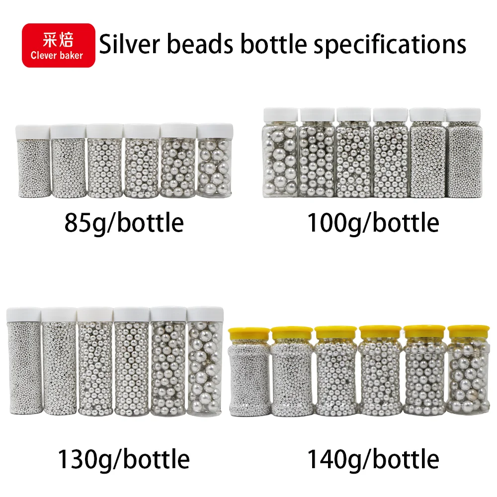 4mm Silver Sprinkles Edible Sugar Beads Metallic Sprinkles Cake
