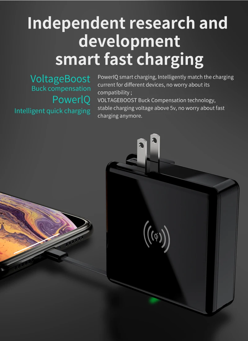 Fold design 3 in 115w fast charge wireless charger stand 10000mah fast charging adapter Wireless Powerbank for all phones RK-C44 - ANKUX.COM
