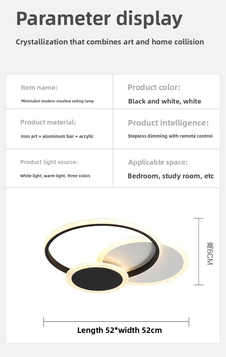 product luxury led ceiling light 6000k cct cozy simple modern design with iron base for bedroom childrens living room ac ip44 acrylic540-12