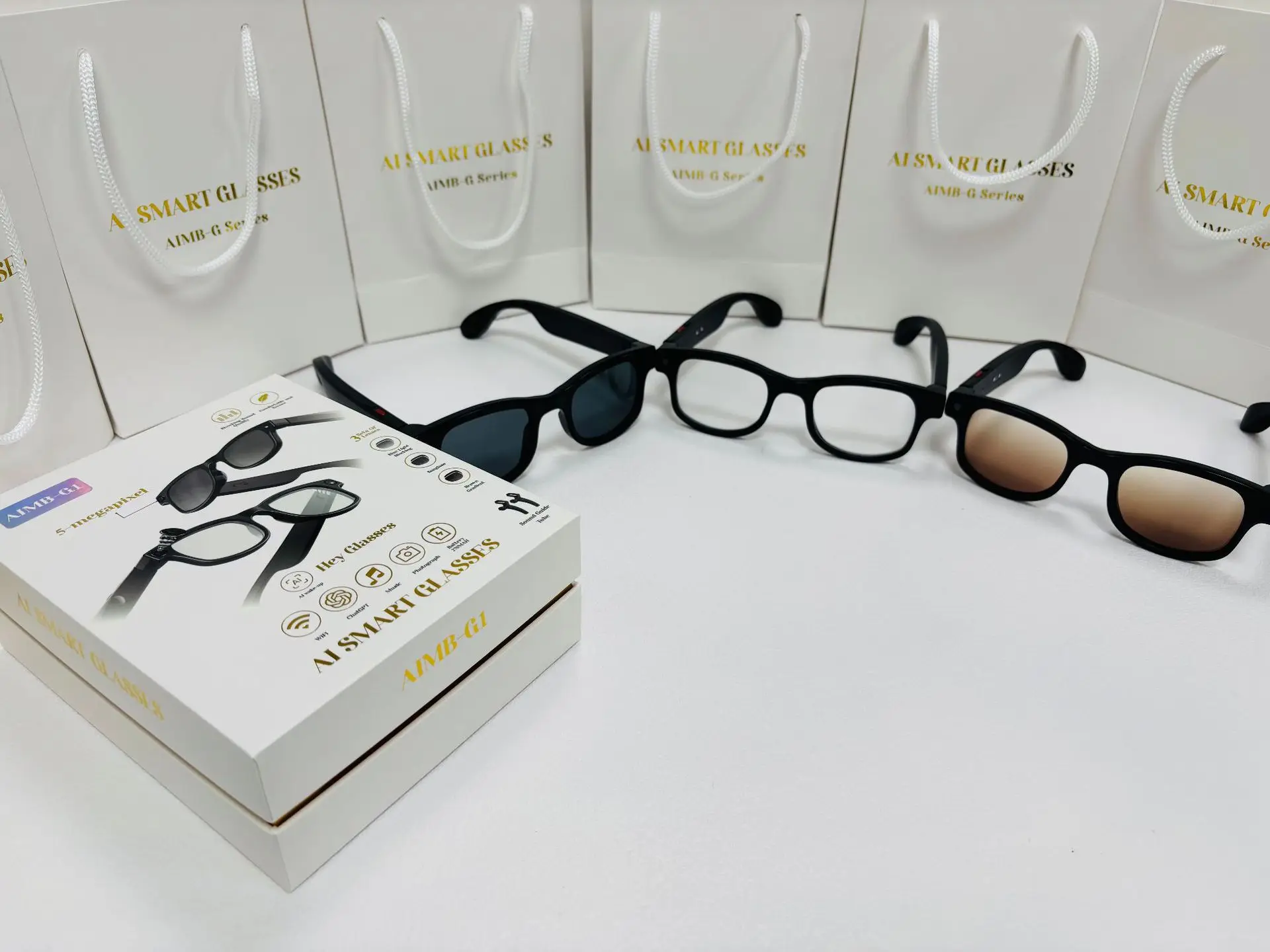 Aimb-G1智能眼镜跨境流行防蓝光镜头蓝牙通话AI语音助手照片智能穿戴