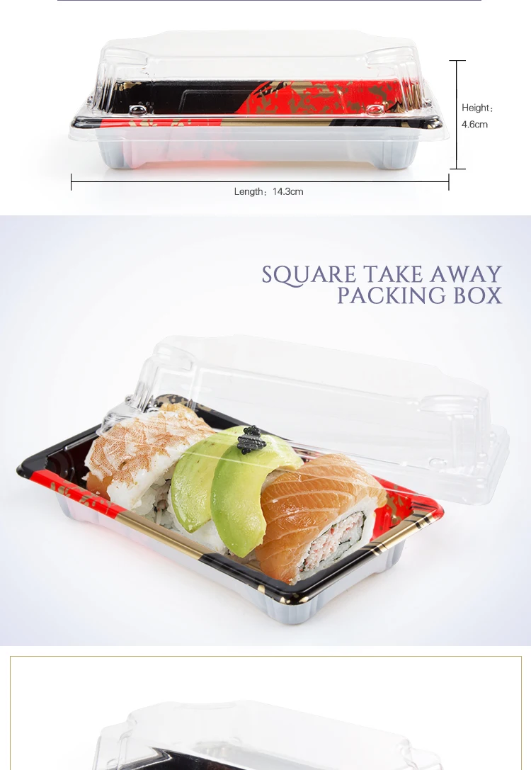 Eco-friendly disposable plastic square sushi tary for salmon