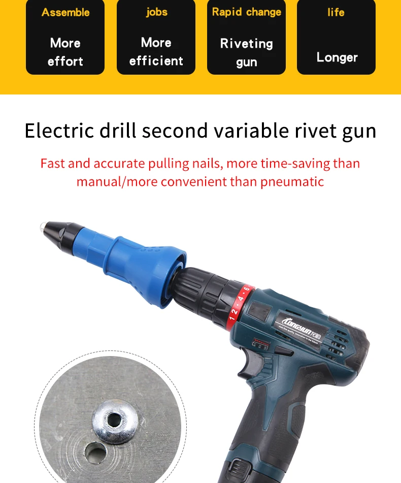 Pop Insert Nut Adaptor Drill Adapter Electric Rivet Gun Cordless Riveting Tool 