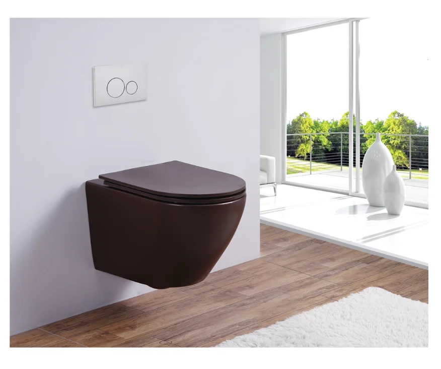 Brown italy luxury european design rimless p trap matte color ceramic wall-hung wall mounted hung wc hanging toilet manufacture