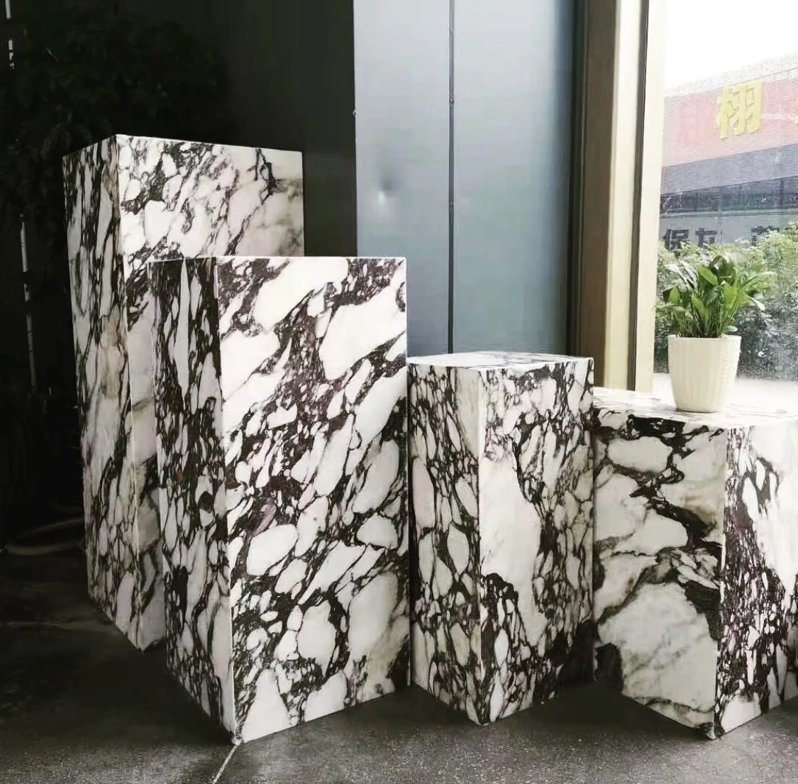 Rose Calacatta Viola Marble Block Plinth Coffee Table Home Decor