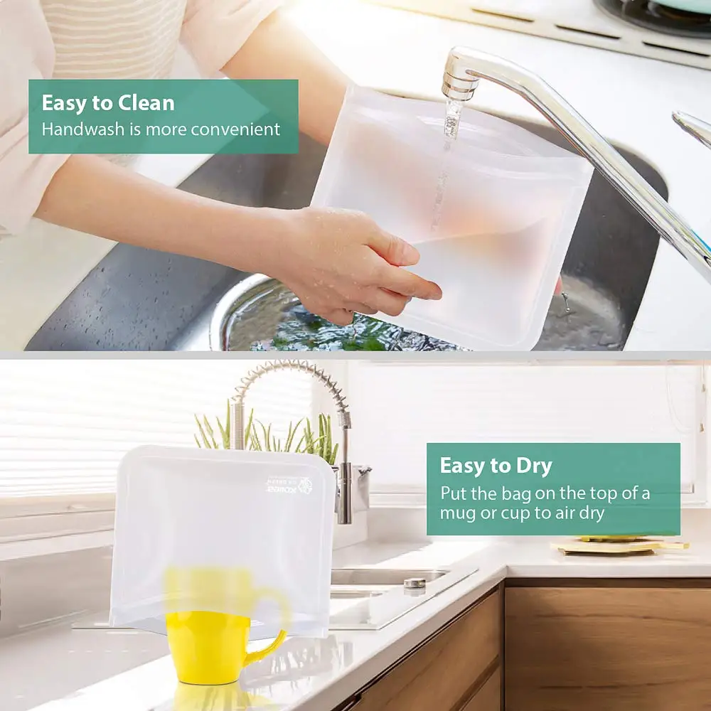 4 Size Bpa Free Reusable Peva Food Storage Bags For Snack Fruit And