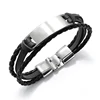 Free engraving retro multi layer woven PU leather man cuff bracelet