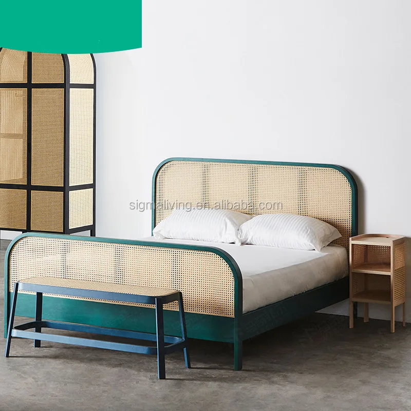 Hotel home bed room hotel rattan bed panel double bed furniture