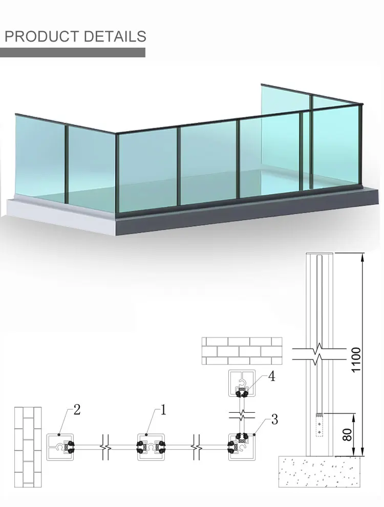 Standard Superior Quality Aluminum Alloy Glass Australia Stair Railings / Handrails Fence or Handrail or Balustrade Flooring