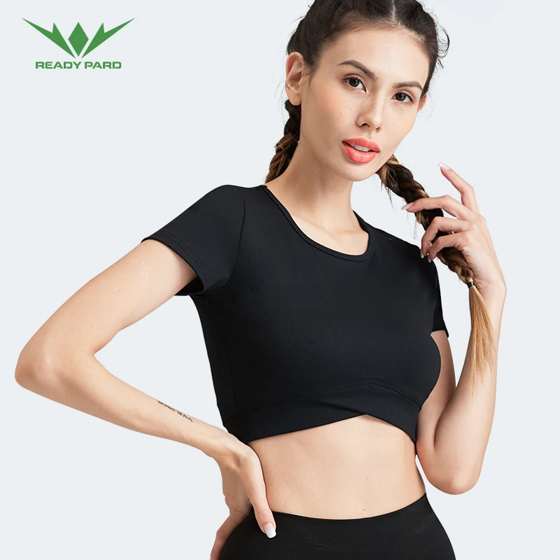 
Women Yoga Outfits Cross Bandage Cutout Cropped Short Sleeve T Shirt Ladies Crop Tops Active Wear 