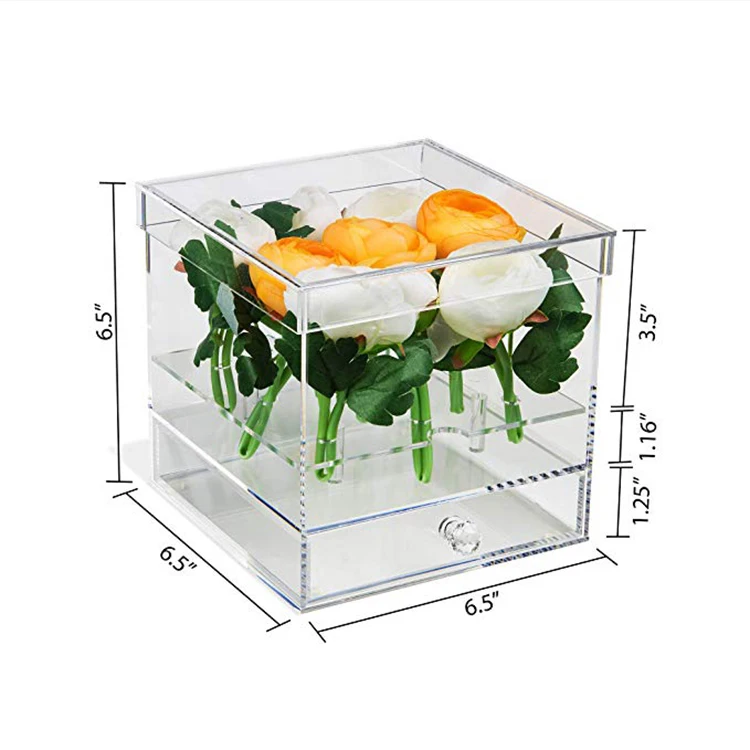 Customized Luxury 9 Holes Rose Display Stand Gift Case Acrylic Flower