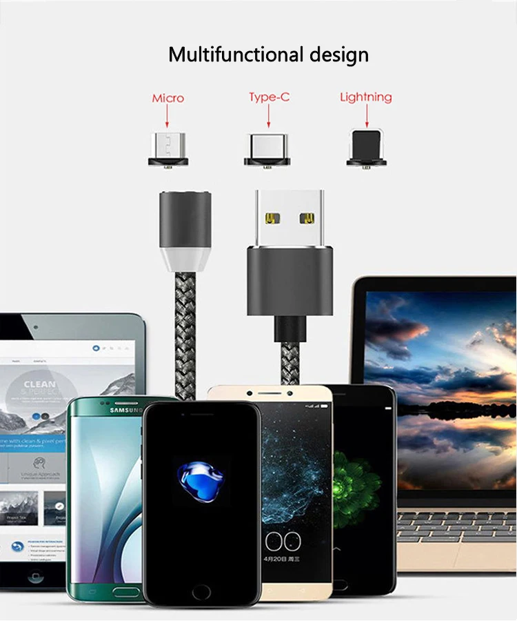 Led usb magnetic cable charger 360 degree rotation magnetic usb cable 3 in 1 usb magnetic cable charger - ANKUX.COM