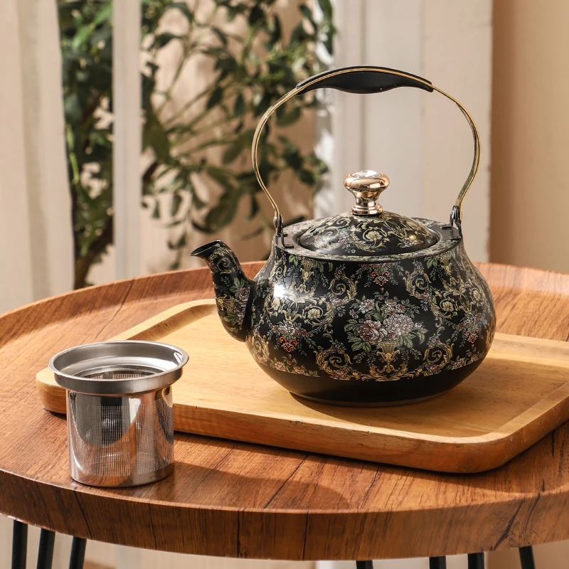 Series 22 Round Tea Kettle — Black Baroque Floral