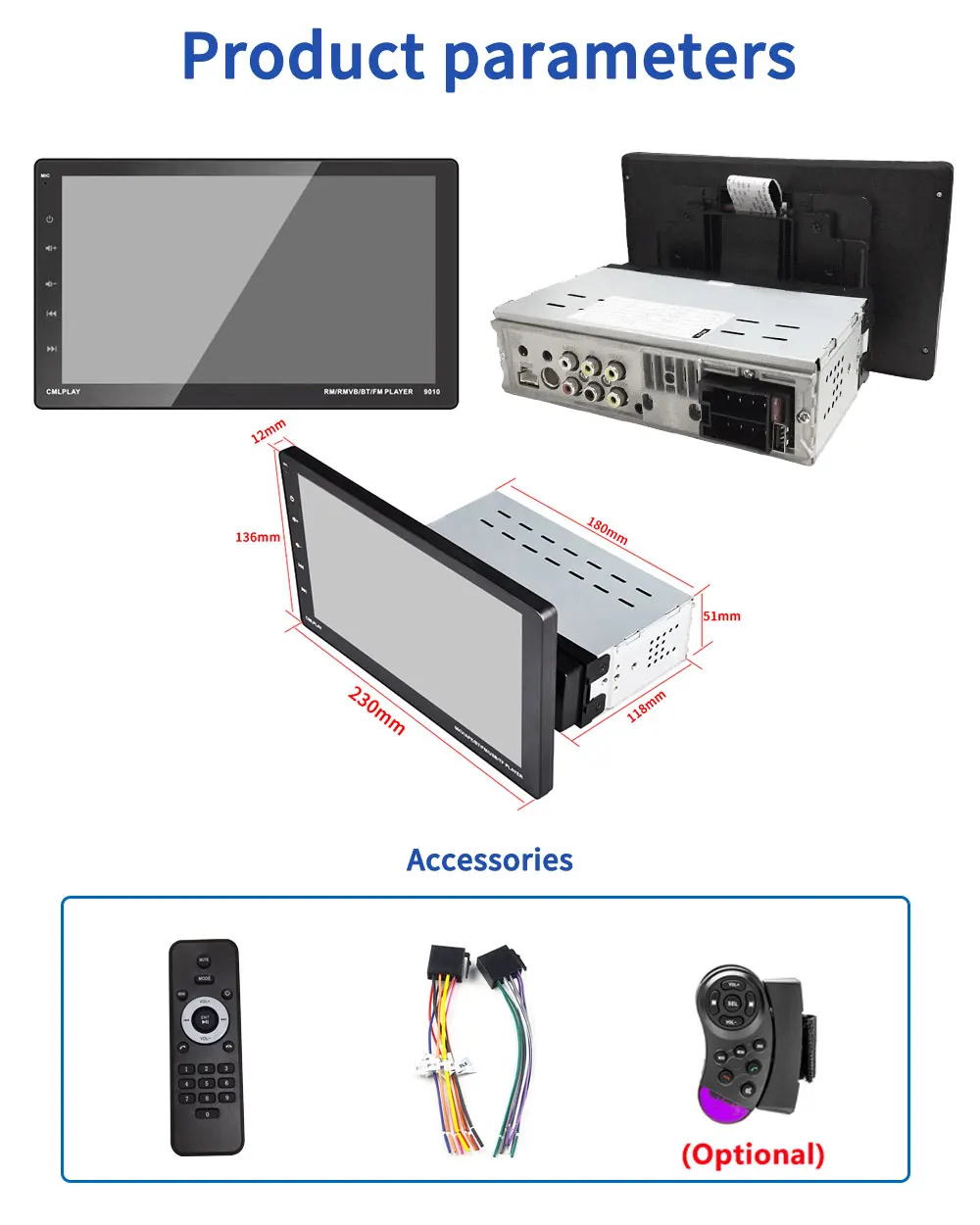 Bosstar 10inch Car Mp5 Radio Dvd Player With Mirror Link Adjustable