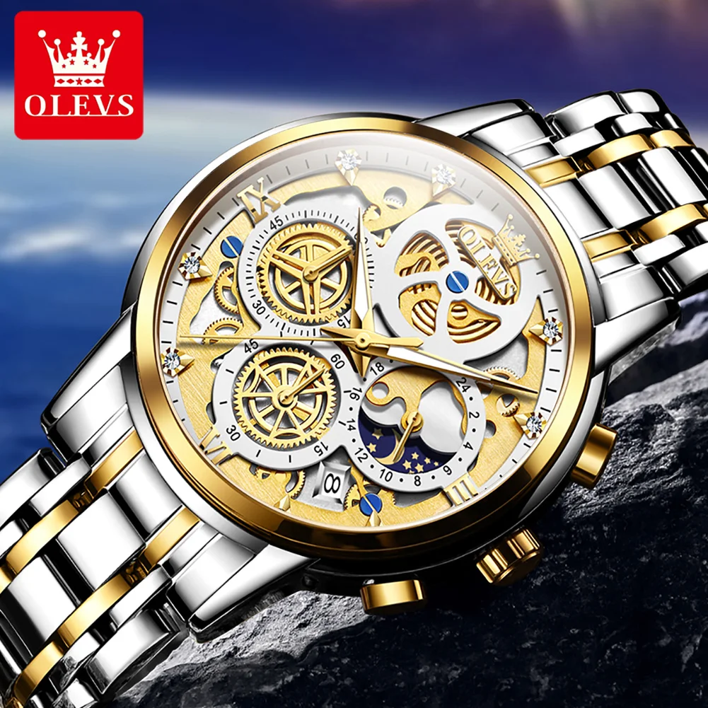 Wholesale OLEVS 9947 intrinsically gents quartz watch latest Stainless  steel band moon phase Chronograph character business watch design From ...