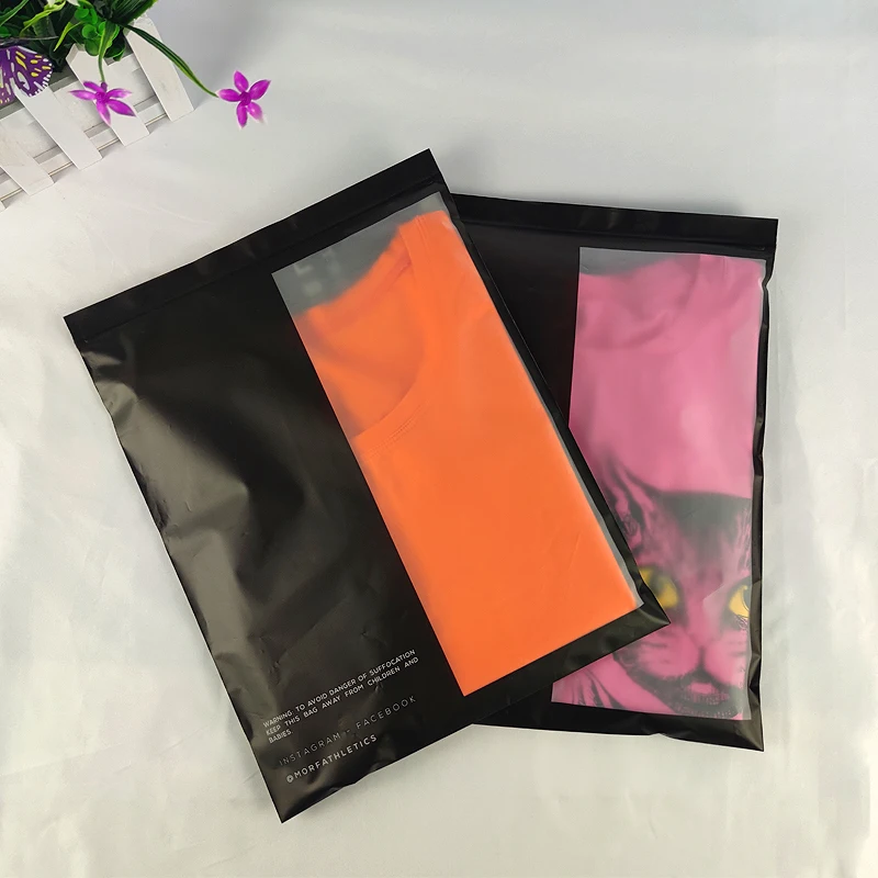 OEM custom printed clothes bags print black ziplock bag resealable clothing package bags details
