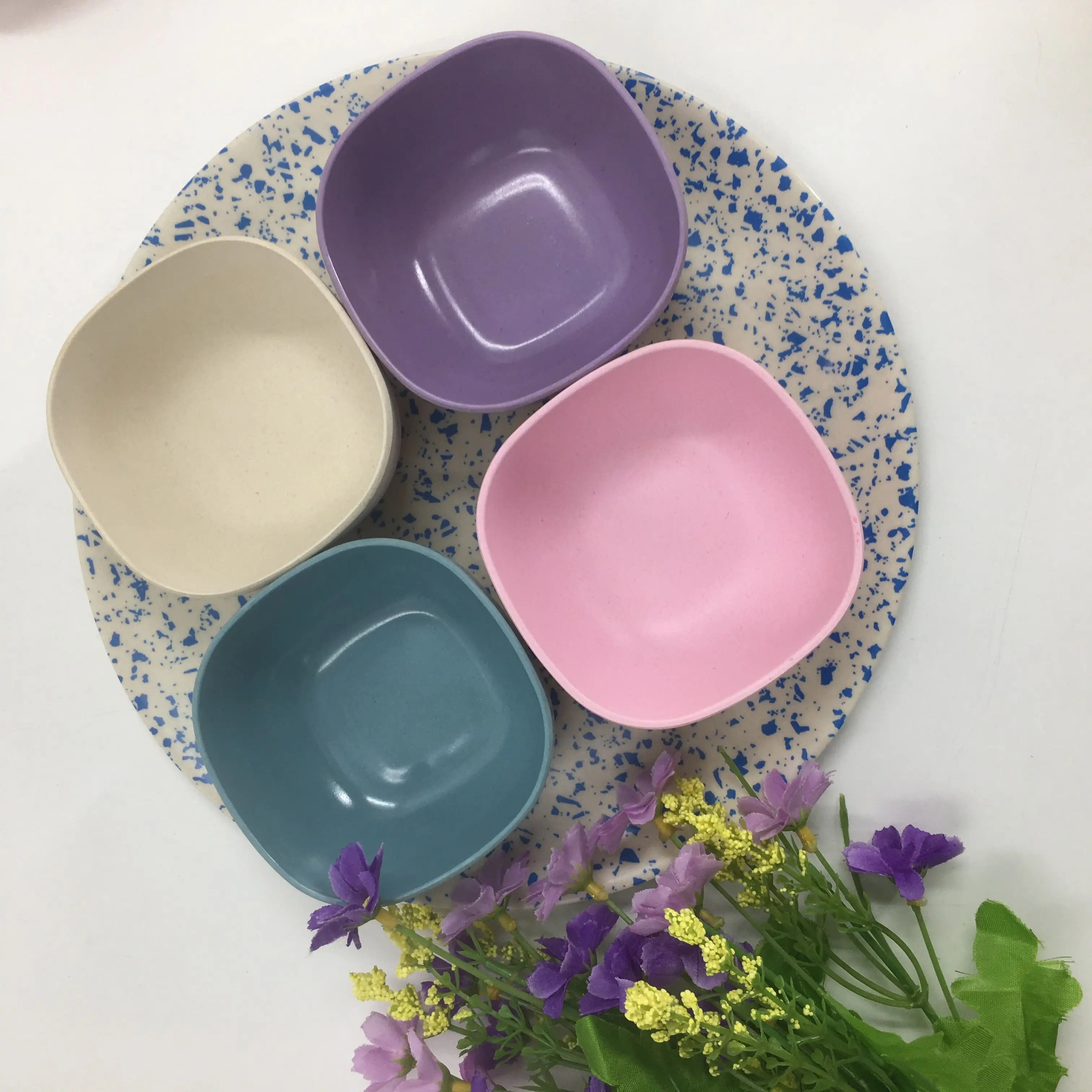 菱形定制印刷可重复使用的耐用可堆肥环保菱形竹纤维碗