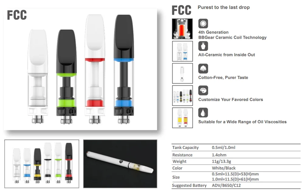 1.4ohm Ceramic Oil Cartridge , 0.5ml 510 Atomizer Cartridges