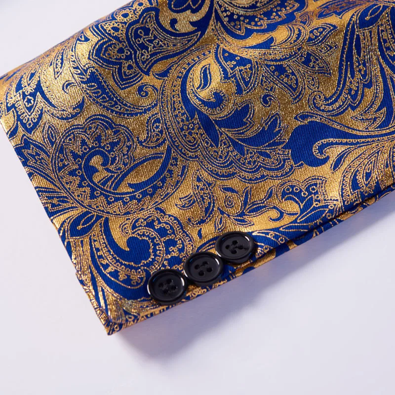 Mens Three-piece Set Wedding Suits Gold Floral Pattern Slim Fit Party Prom Dress Tuxedo Singers Costume Smoking Uomo