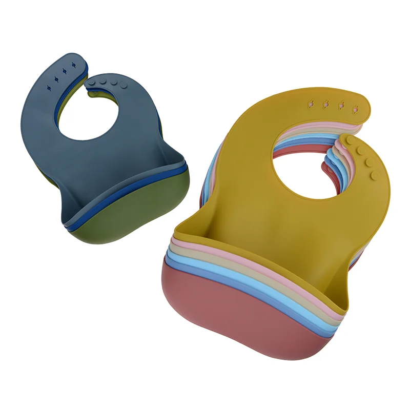 Silicone Bibs Feeding Baby Crumb Catcher Wipeable,Waterproof Pocket Bibs Toddler