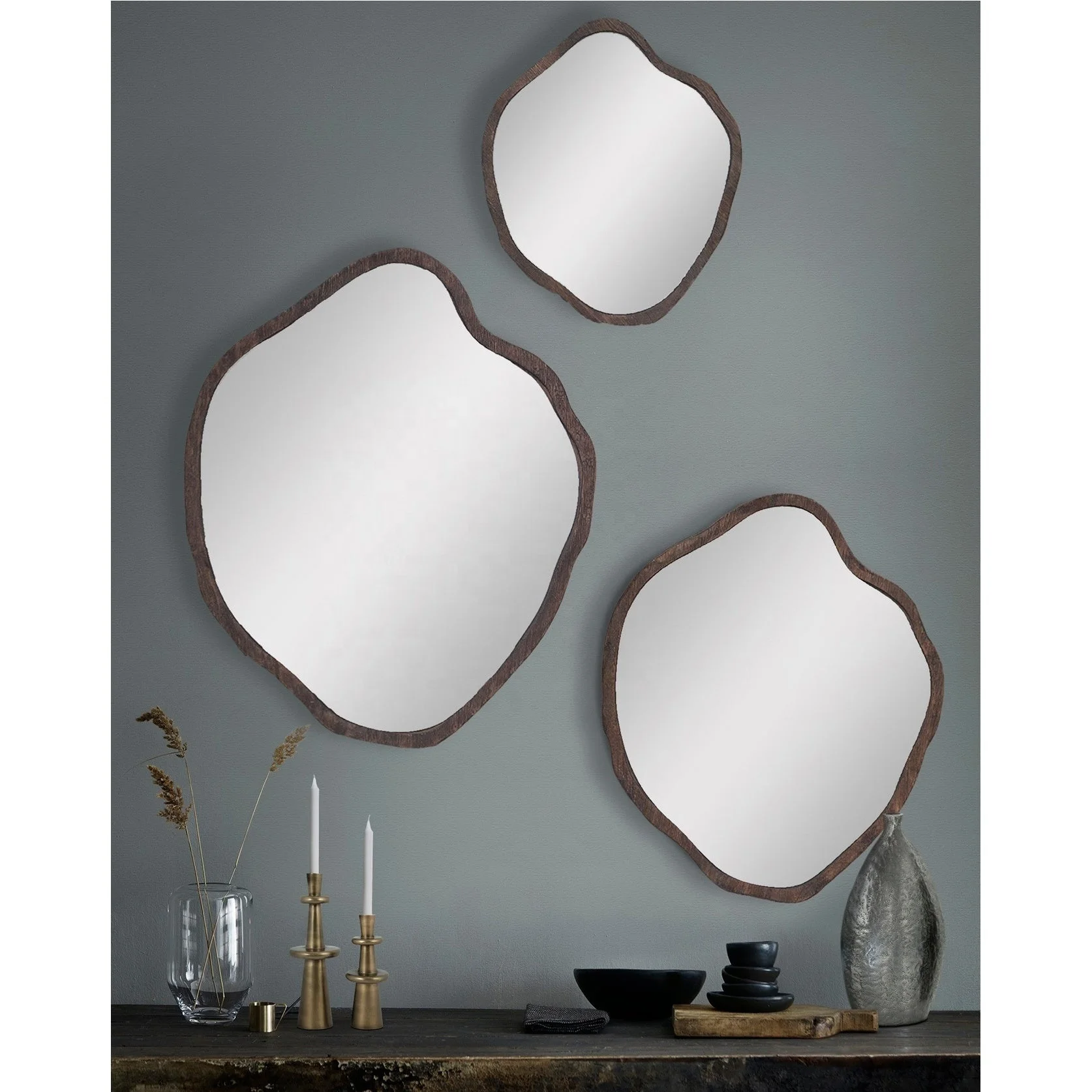 swt ins仿古不规则木制壁挂式镜子