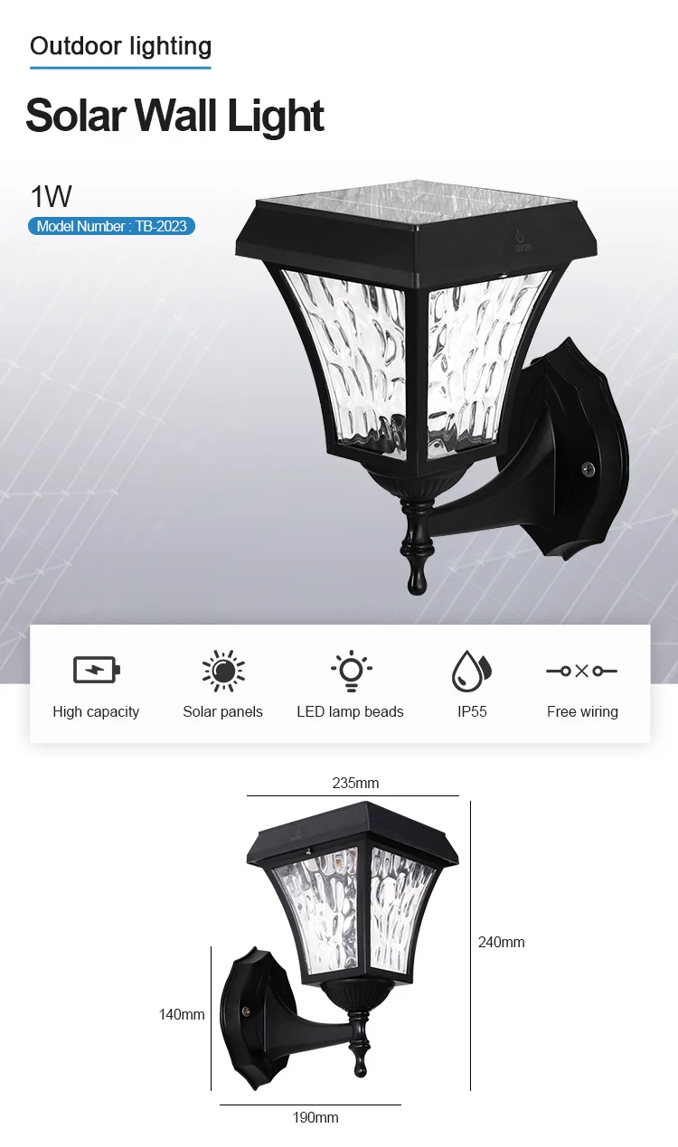 80 Lumen Solar Wall Lantern Outdoor Wall Sconce Wireless Waterproof Solar Outdoor Led Light Fixture With Wall Mount Kit