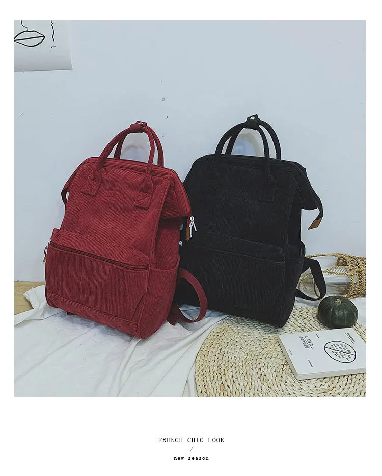 2020 New Arrivals Vintage Simple Solid Color Cordoroy College Bags Girls Backpack