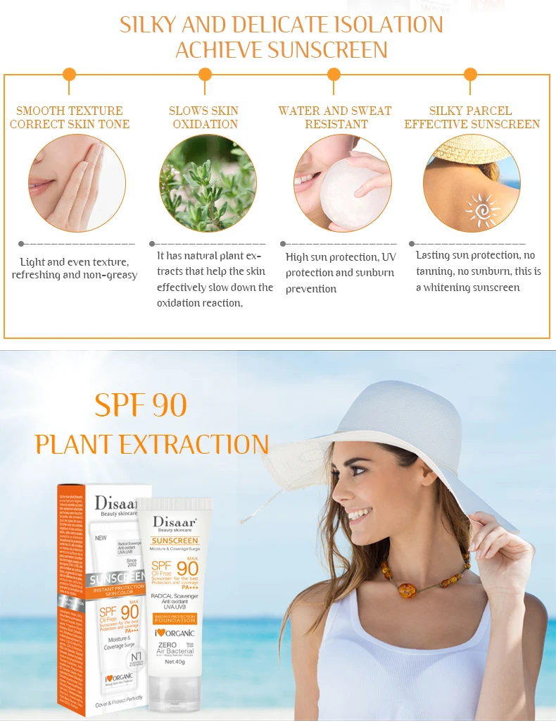 Disaar SPF 90 Sunblock Sun Protection Screen Moisturizer Whitening Organic Sunscreen Cream