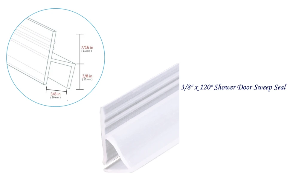 1/4 Glass 39 x 3 Packs Joint détanchéité de porte de douche sans cadre 2 pièces x longueur 99 cm type H joint de décapage avec rail dégouttement pour verre 3/8 type J + H longueur J 