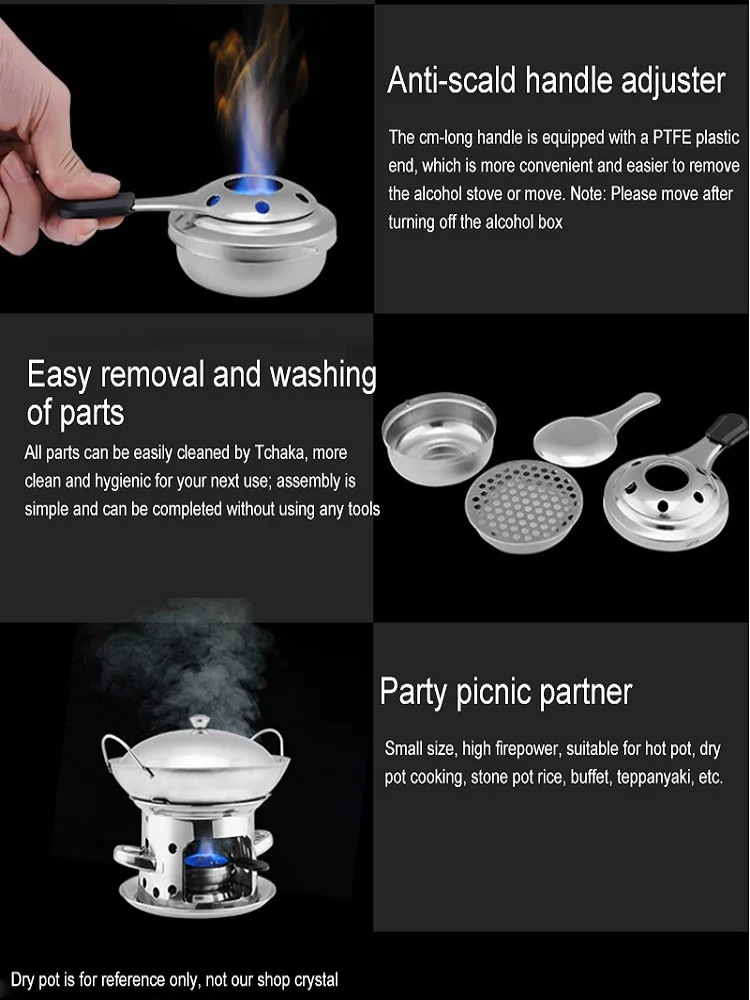 Portable Alcohol Stove Safe Stainless Steel Fondue Burner For Outdoor
