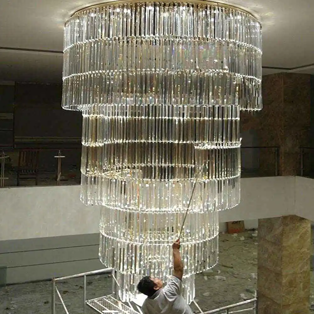 Home hotel Decoration Ring stack Design Lighting Chrome long pendant Crystal Chandelier