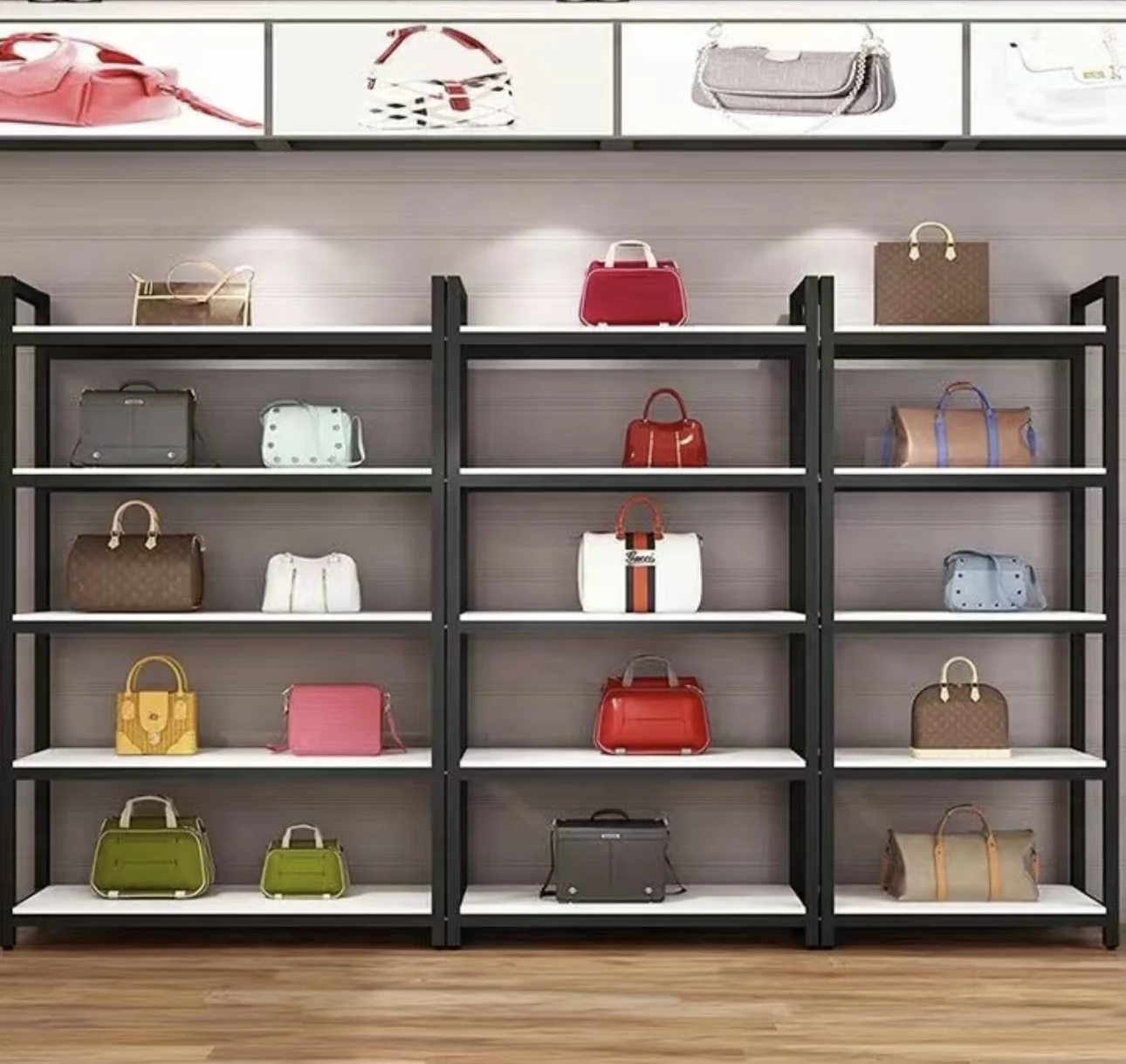 Wall Display Cabinet Design Custom Wood Led Light Shelf Gold Clothing ...