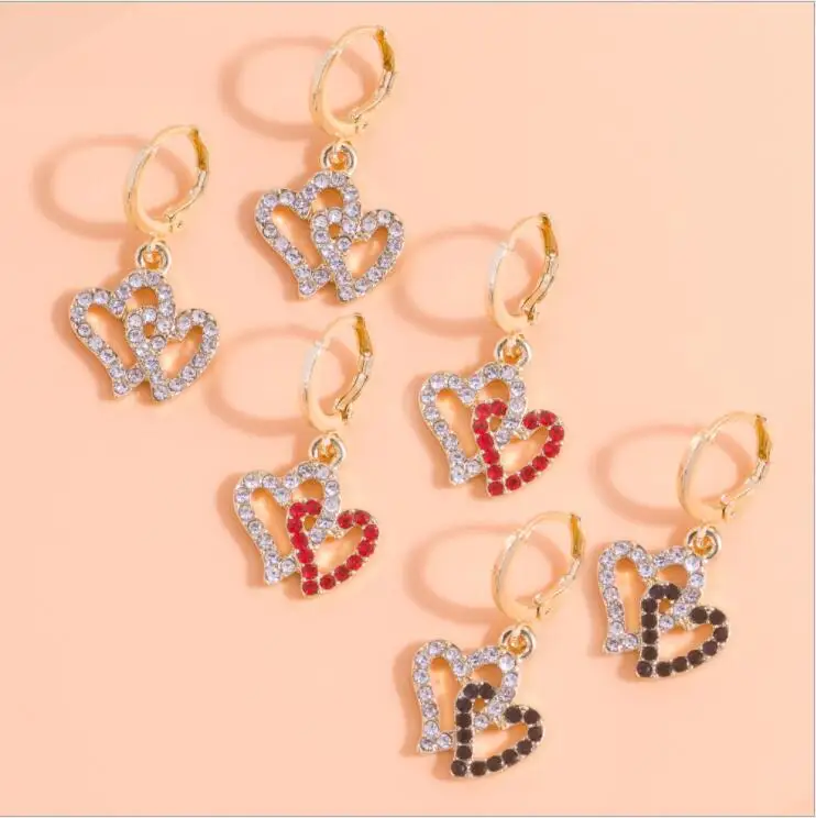 2021 new fashion love heart diamond copper buckle pendant hoop