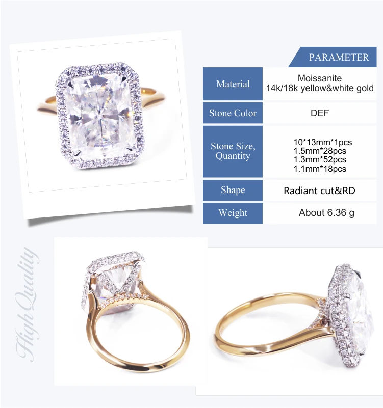 Tianyu Gems 18K Real Yellow Gold 6.0CT  D E F Moissanite& Lab Diamond Halo Wedding Engagement Ring