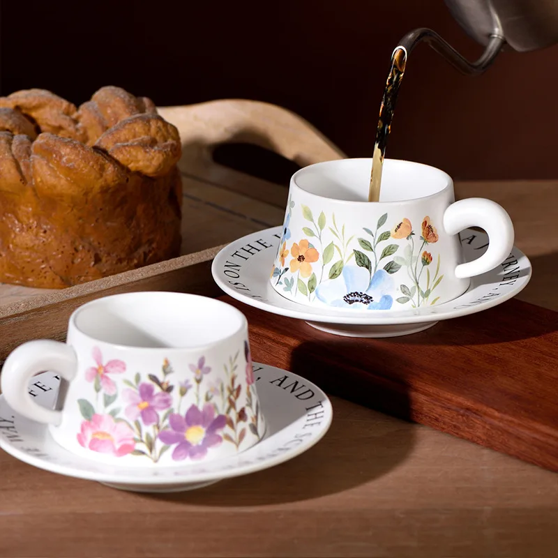 product custom exquisite durable tea cuo high end vintage floral cup saucer french retro style ceramic afternoon tea cup-6