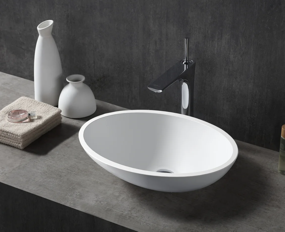 Modern design solid surface elegant oval wash basin